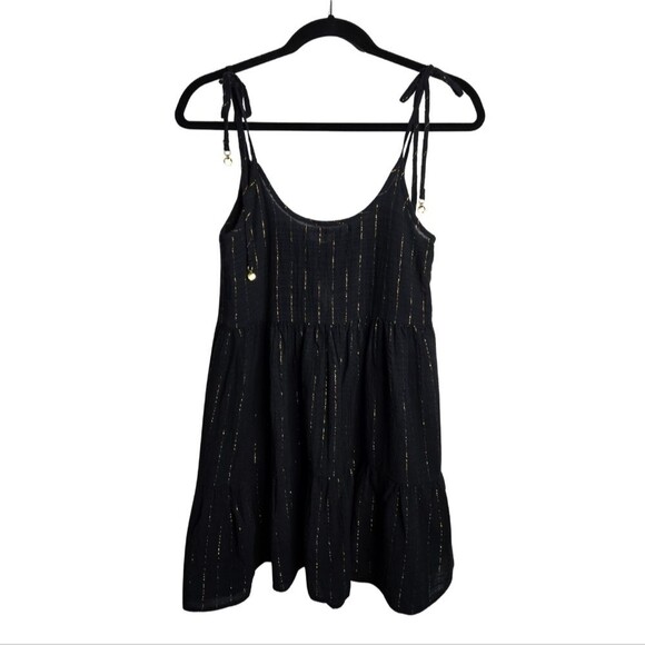 NWT Aerie Mini Dress Swim Cover-up Metallic Gold Pinstripes Relaxed Fit Size XS - Picture 1 of 8